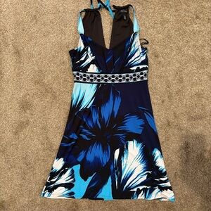 WHBM Blue and Black Floral Dress